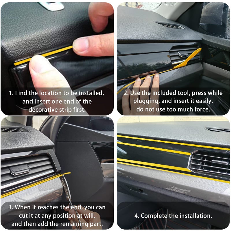 OSIFIT Car Interior Trim Strips,Universal 9.8 ft Car Electroplating Decoration Styling Door Dashboard, Flexible Interior Trim Accessories with Installing Tool(Yellow) - Image 4